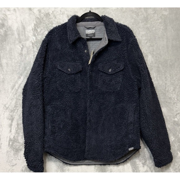 JCrew Large Nordic Sherpa Fleece Navy Shacket NWT'S Shirt Jacket Button Front - Picture 2 of 9